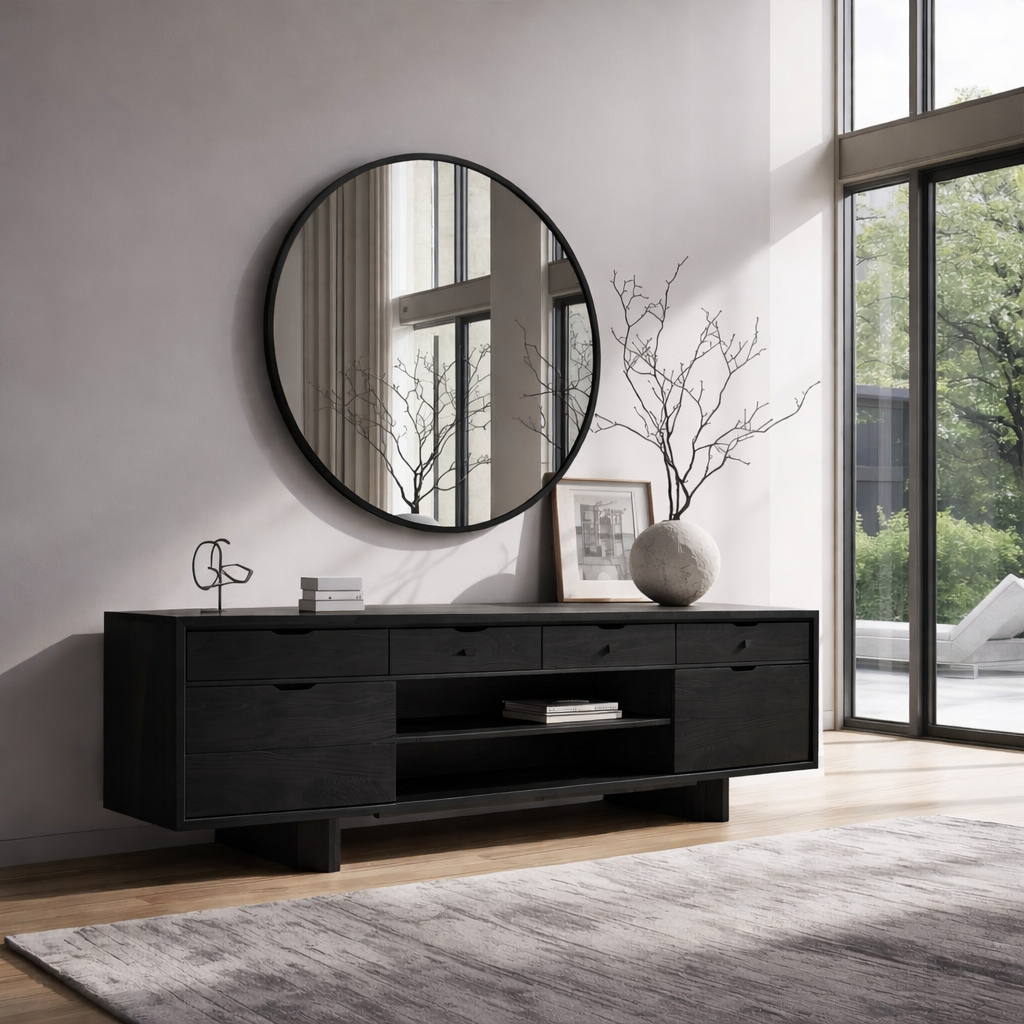 Solid Wood Console Table with Drawers and Open Shelf – Modern Entryway Storage Cabinet