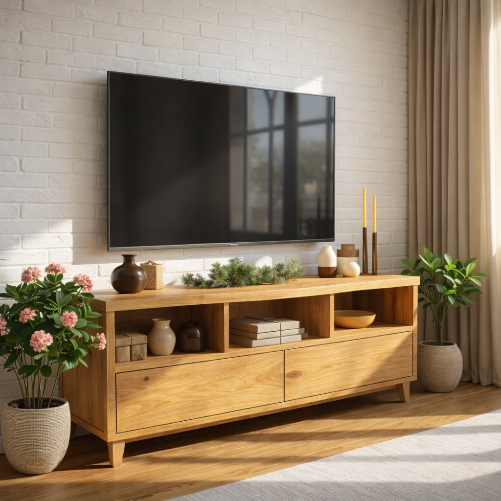 Mid Century TV Stand Solid Wood Media Console Modern Entertainment Center Storage