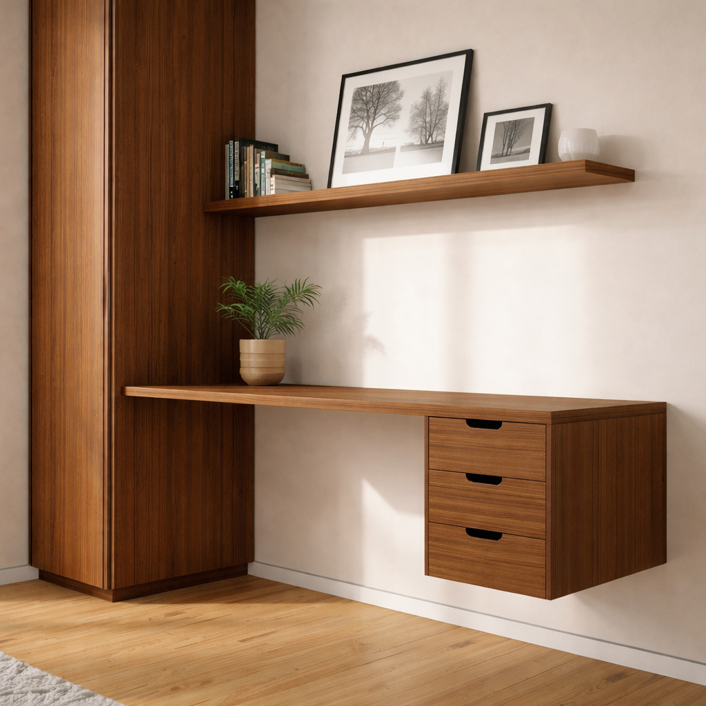 Floating Oak Desk with Drawer – Minimal Wall-Mounted Workspace