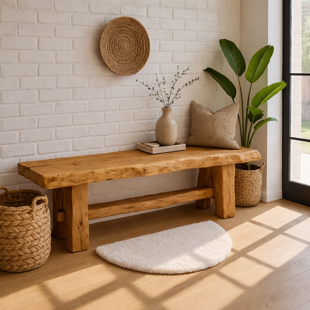 Live Edge Solid Wood Bench, Rustic Farmhouse Entryway Dining Seating