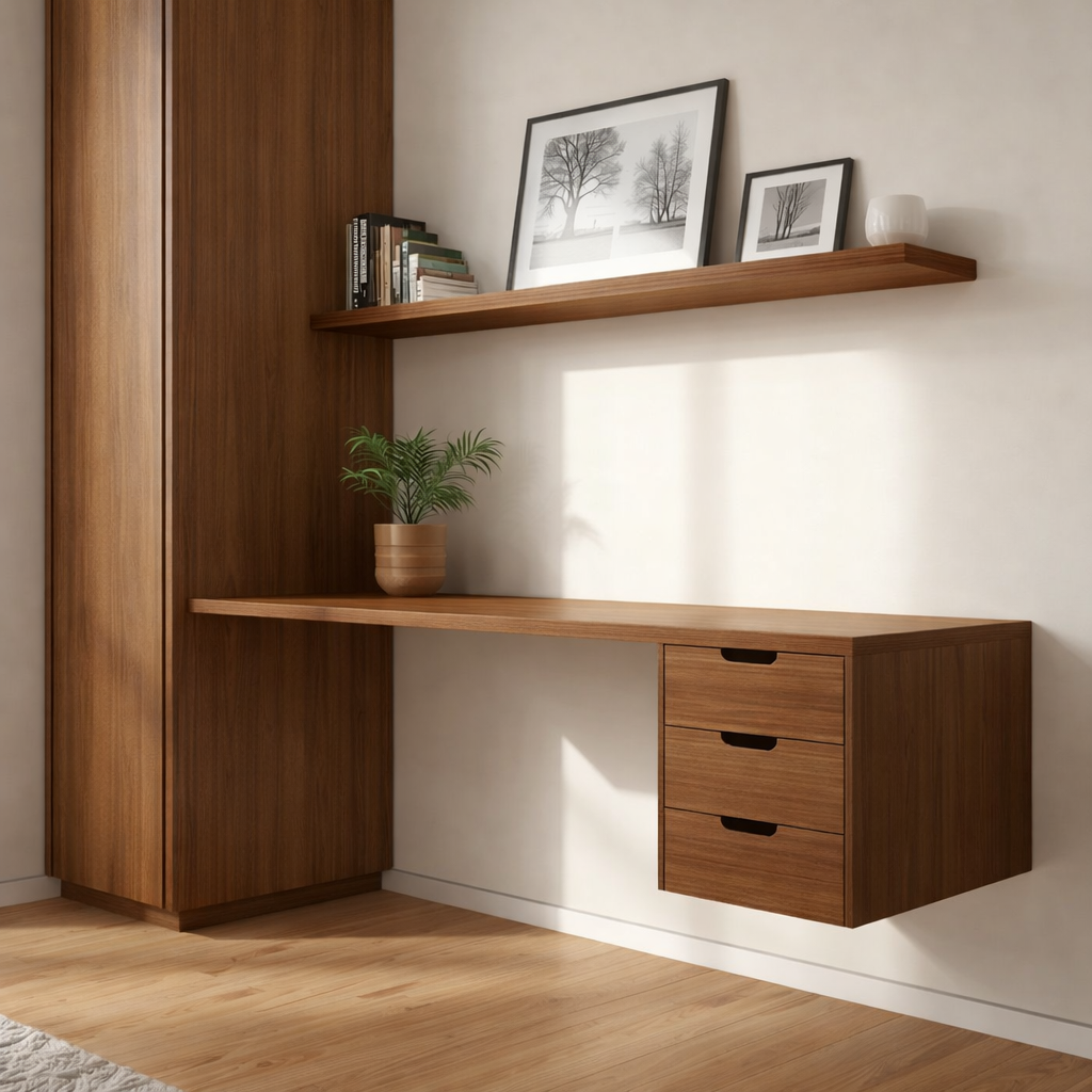 Floating Oak Desk with Drawer – Minimal Wall-Mounted Workspace