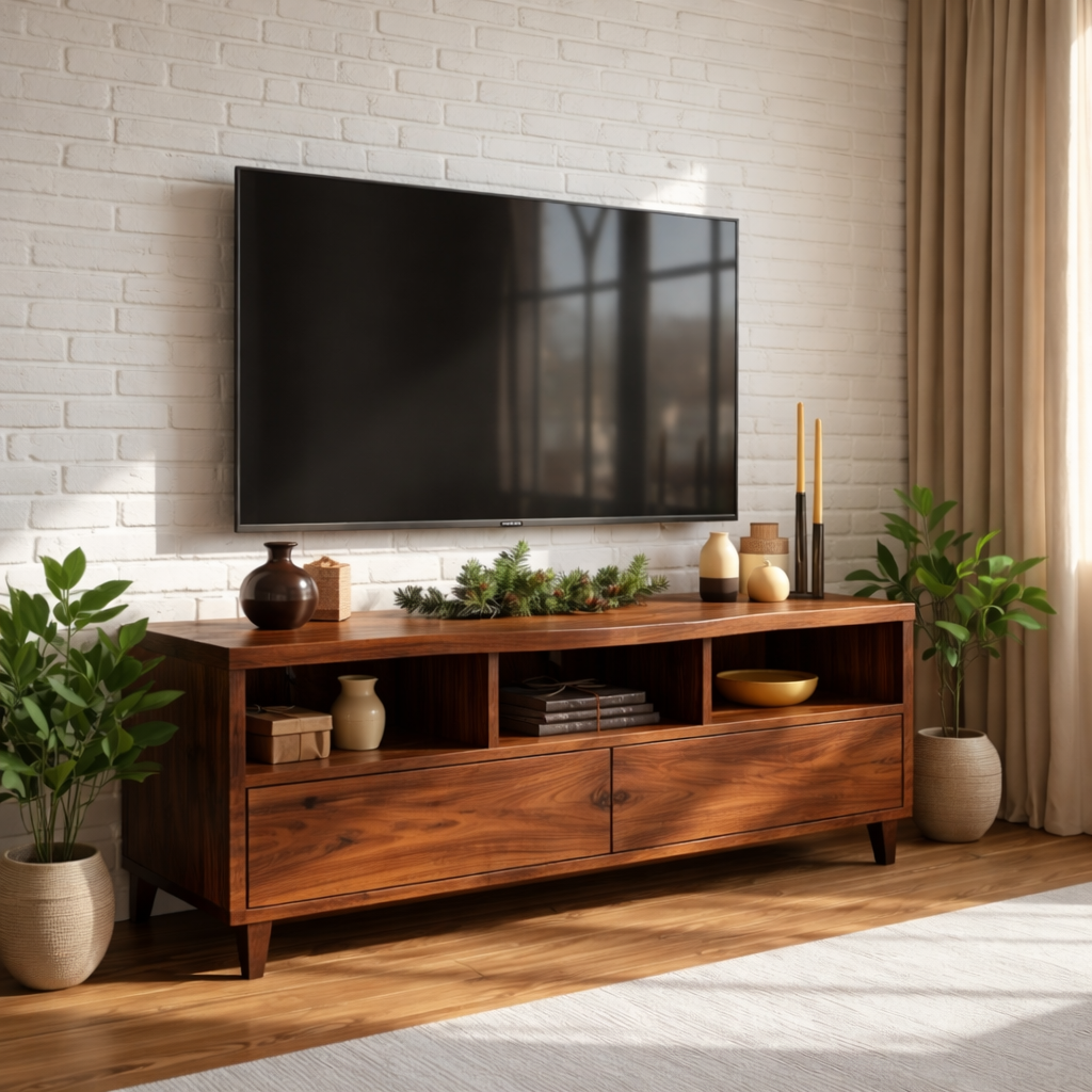 Mid Century TV Stand Solid Wood Media Console Modern Entertainment Center Storage