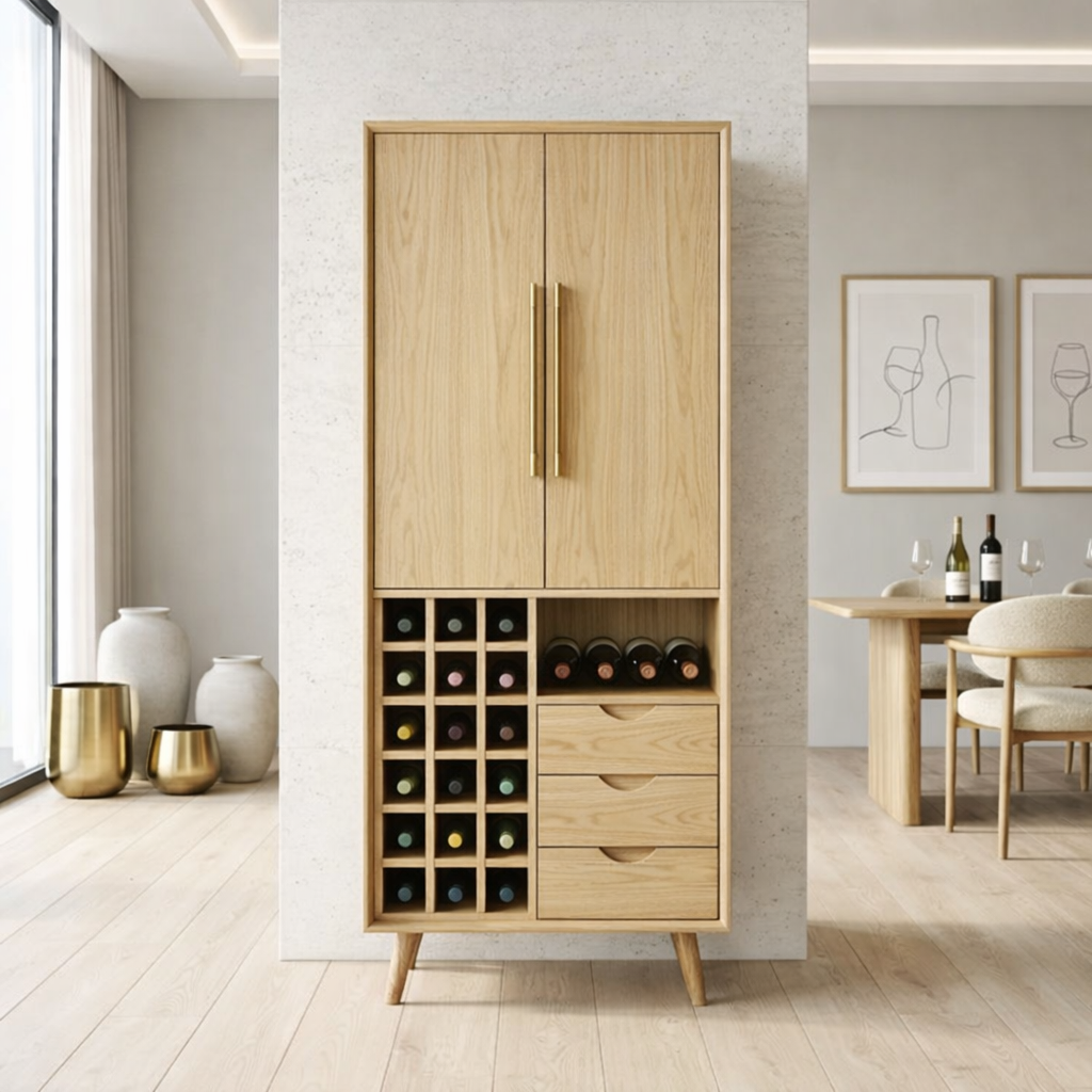Modern Wine Cabinet with Bottle Rack, Drawers and Tall Concealed Storage