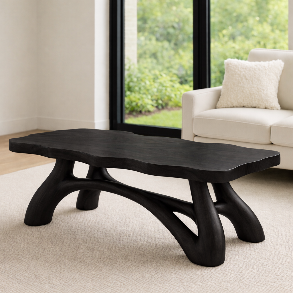 Solid Wood Coffee Table with Sculptural Curved Legs – Modern Living Room Table