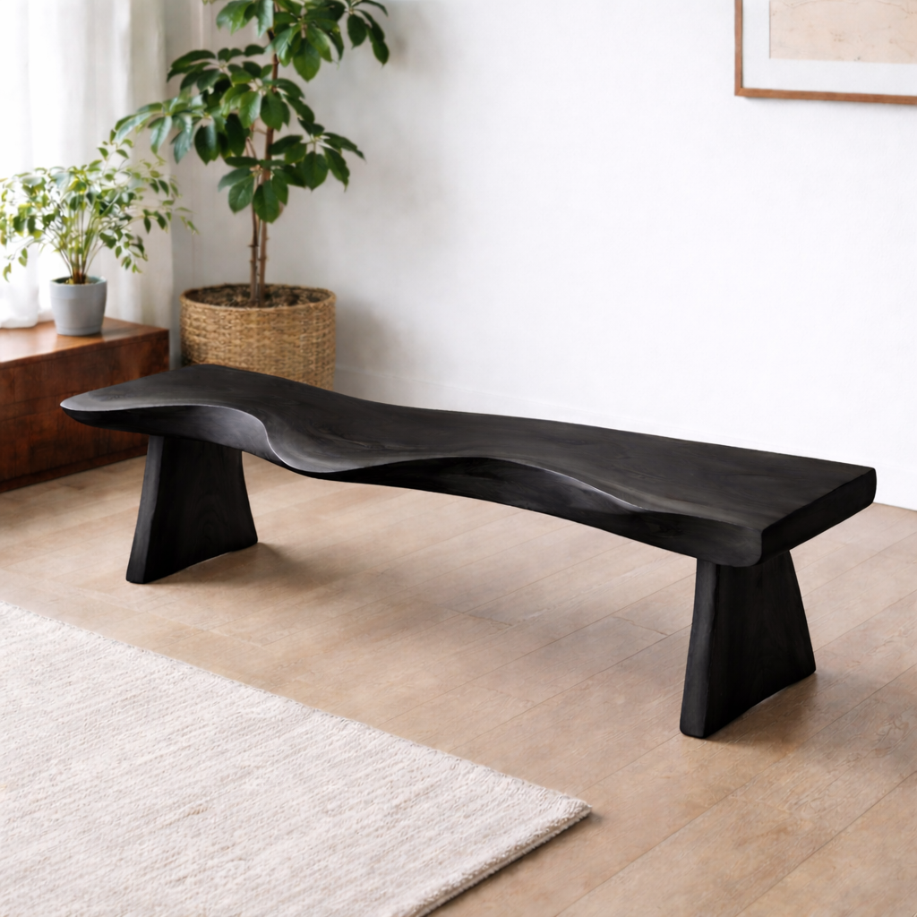 Live Edge Solid Wood Bench – Natural Wood Rustic Entryway Seating Bench