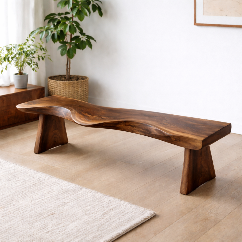 Live Edge Solid Wood Bench – Natural Wood Rustic Entryway Seating Bench
