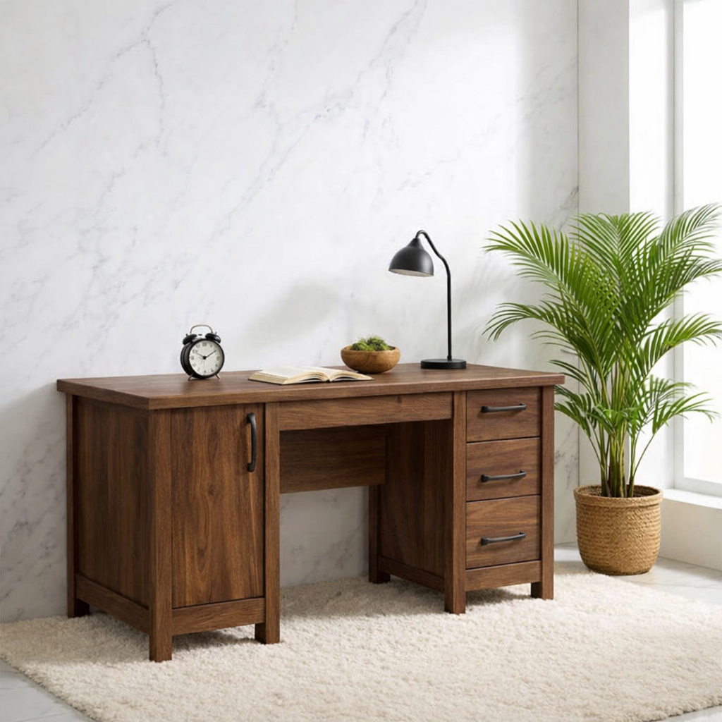 Modern Home Office Desk with Storage Drawers Wooden Writing Table Workstation
