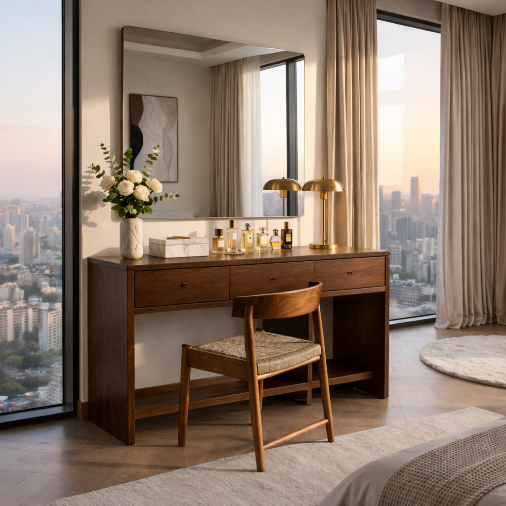 Handcrafted Solid Wood Makeup Vanity – Modern Minimalist Design
