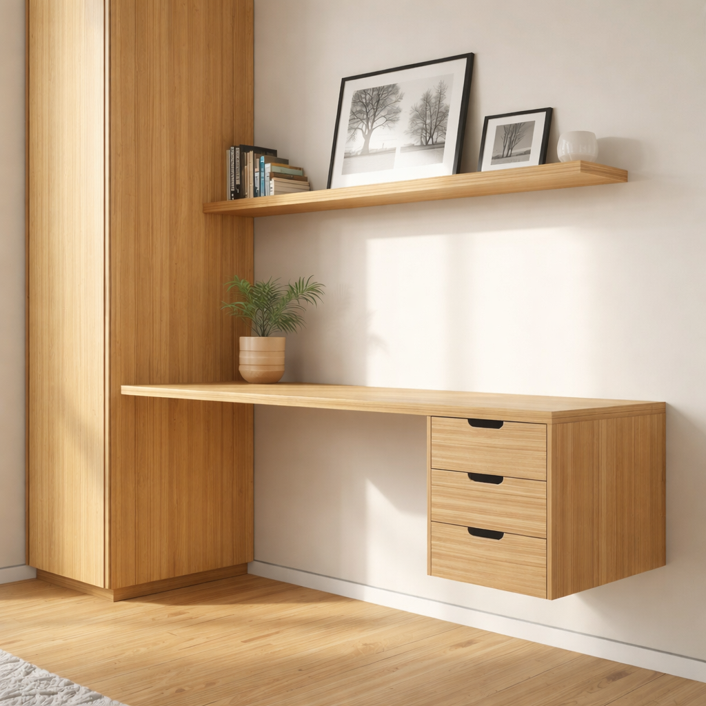Floating Oak Desk with Drawer – Minimal Wall-Mounted Workspace