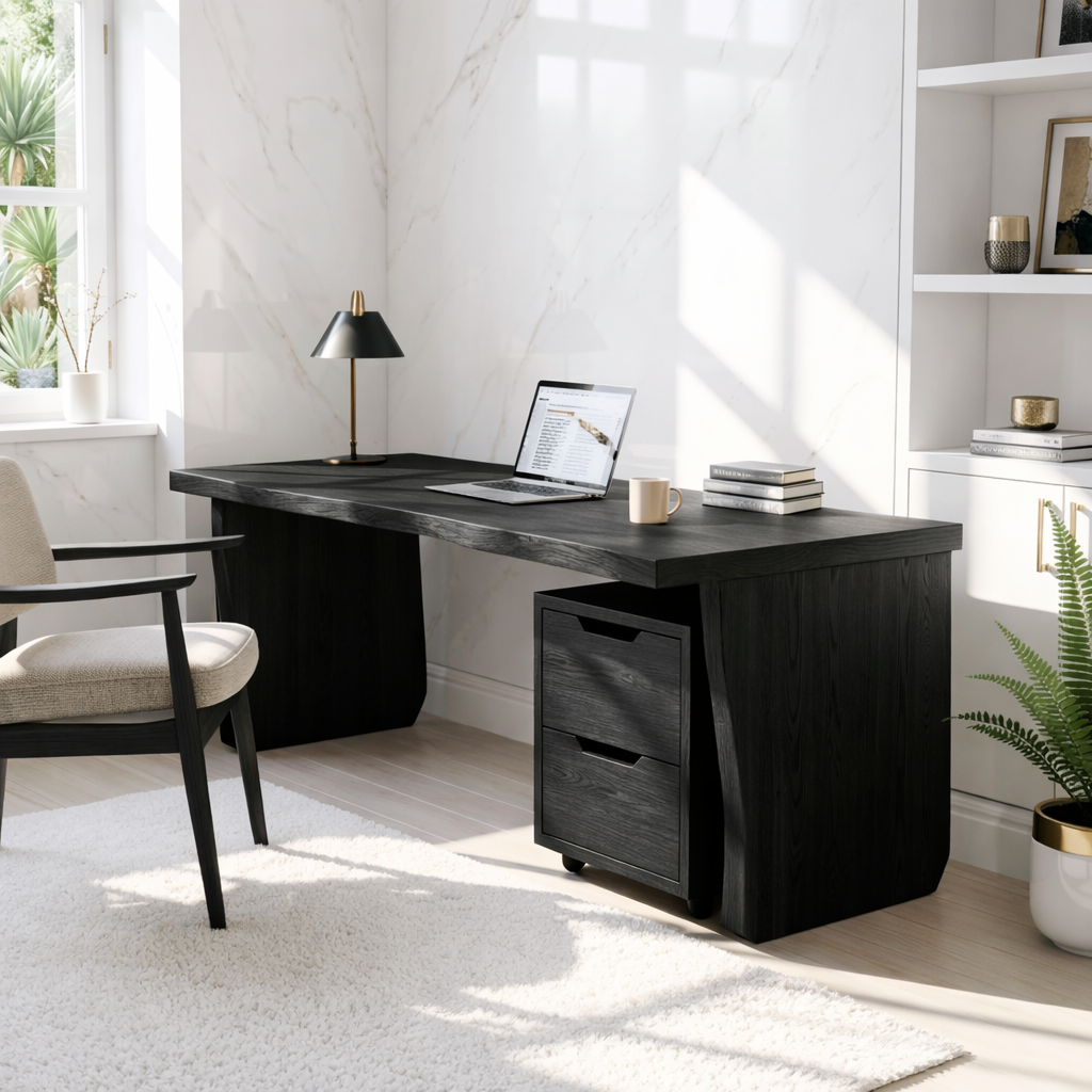 Modern Writing Desk with Mobile Drawer Home Office Work Table Minimal Design