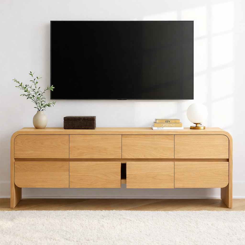 Modern Wood TV Stand With Storage Drawers Long Media Console Minimalist Entertainment Center