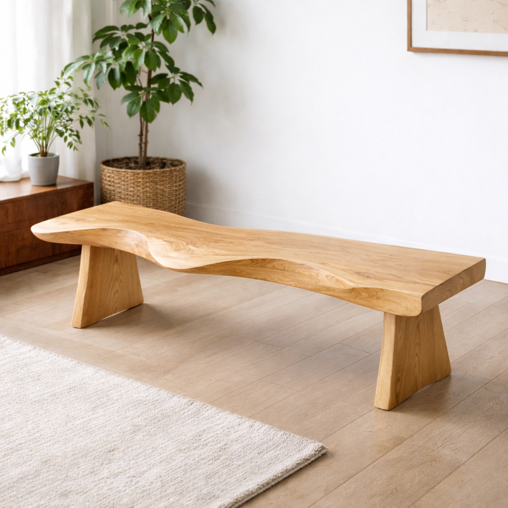 Live Edge Solid Wood Bench – Natural Wood Rustic Entryway Seating Bench