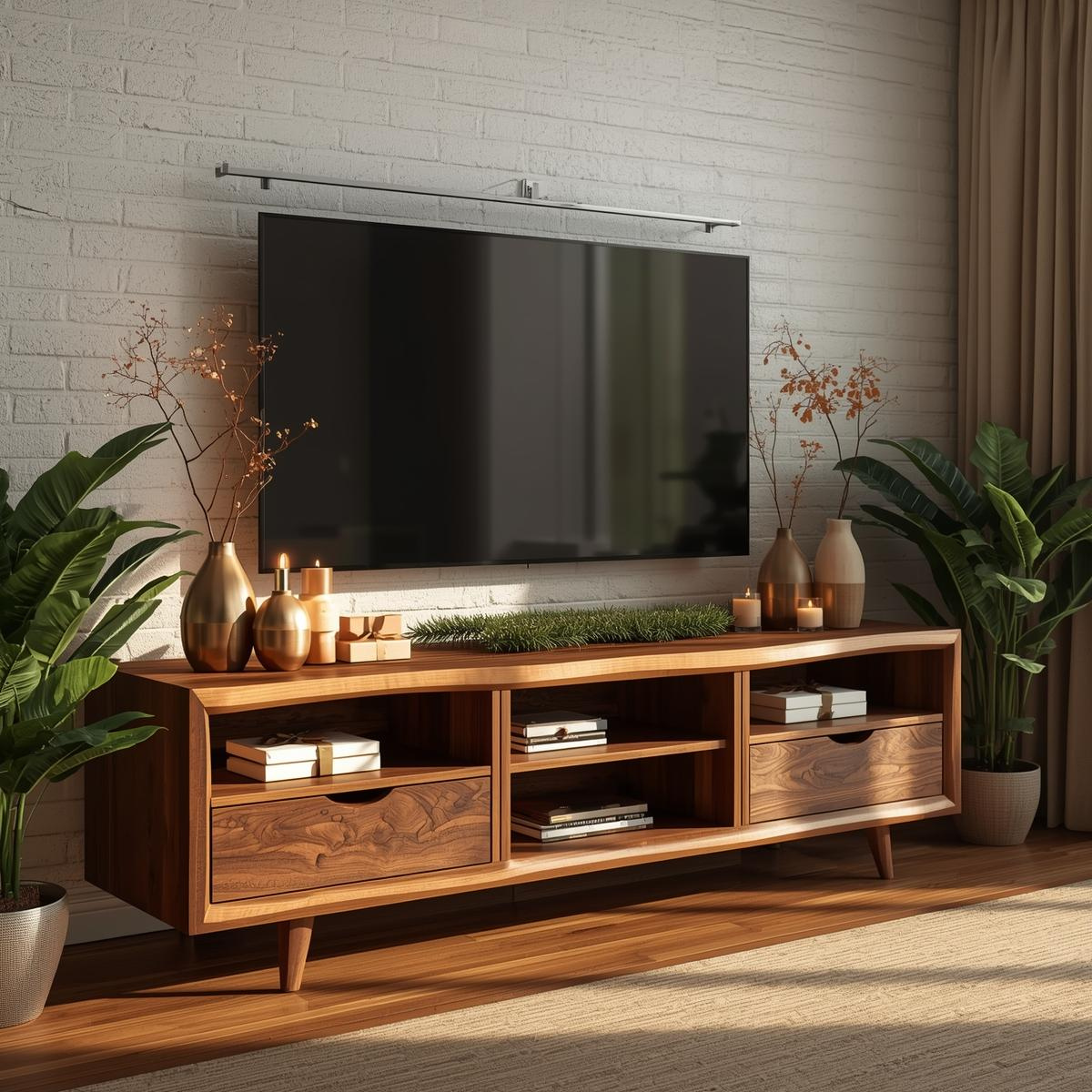 Mid Century TV Stand Solid Wood Media Console Modern Entertainment Center Cabinet