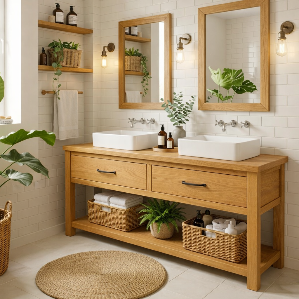 Modern Farmhouse Bathroom Vanity Cabinet Double Sink Base Wood Bathroom Console Storage