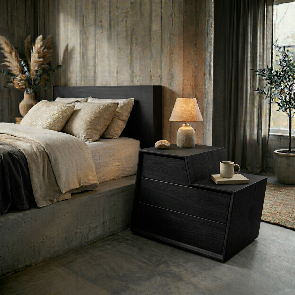 Solid Wood Nightstand with Drawer – Modern Rustic Bedside Table Storage