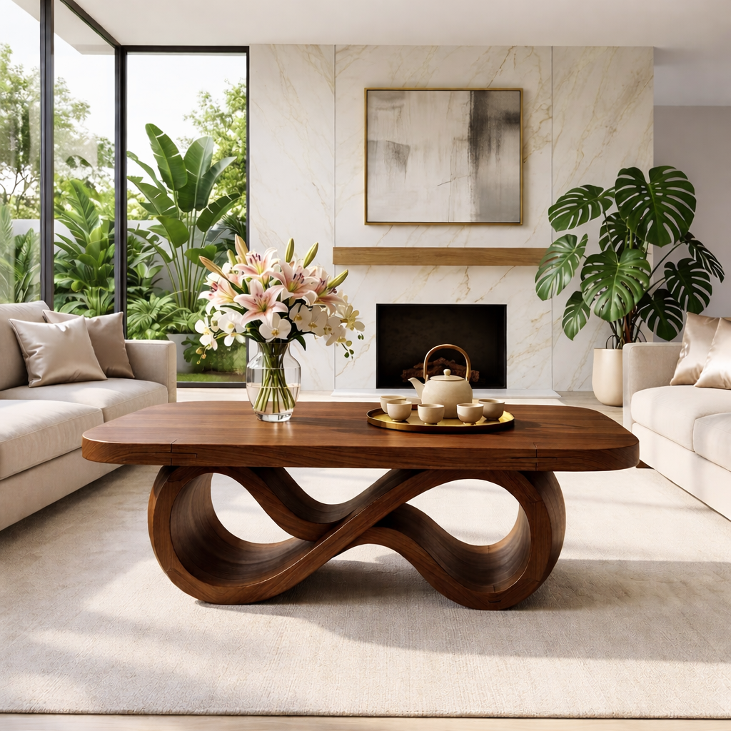 Elegant Infinity-Shaped Coffee Table, Modern Wooden Living Room Furniture
