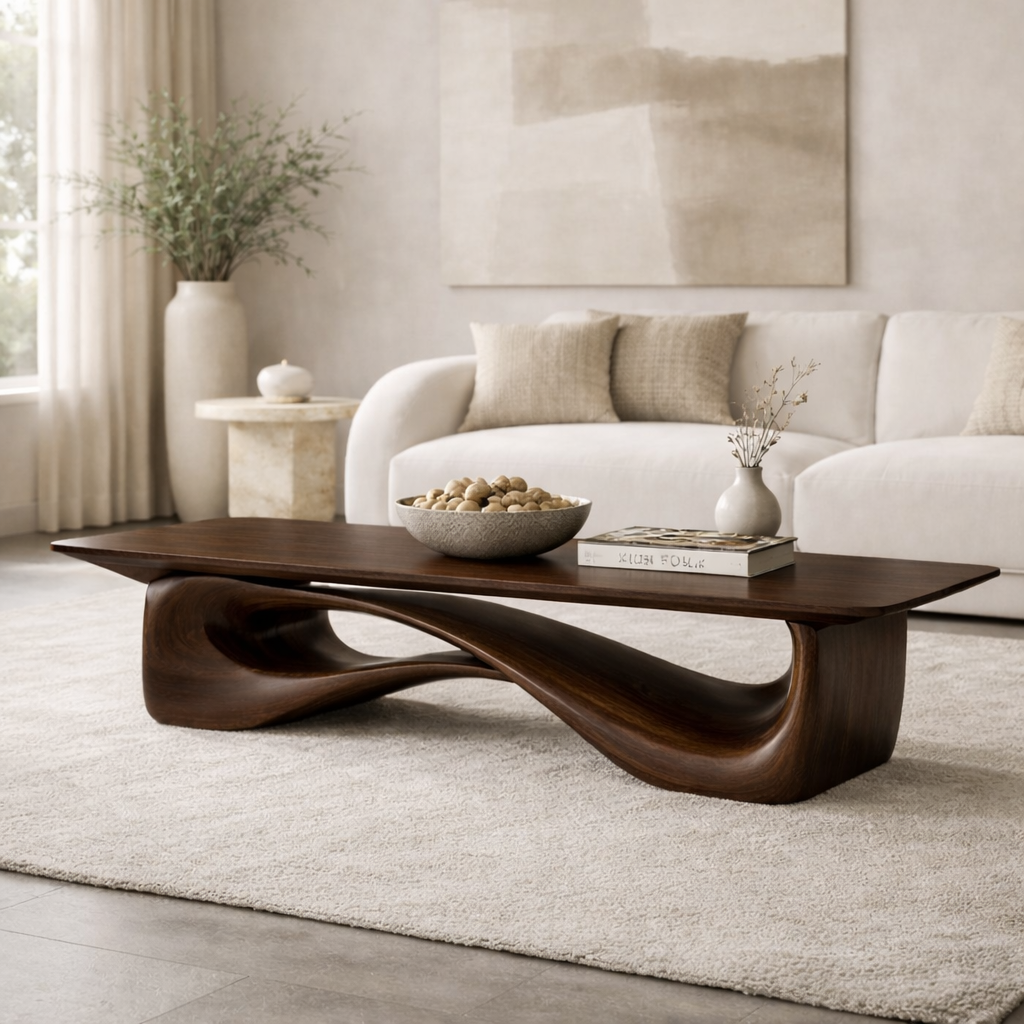 Sculptural Wooden Coffee Table, Modern Organic Living Room Centerpiece Furniture