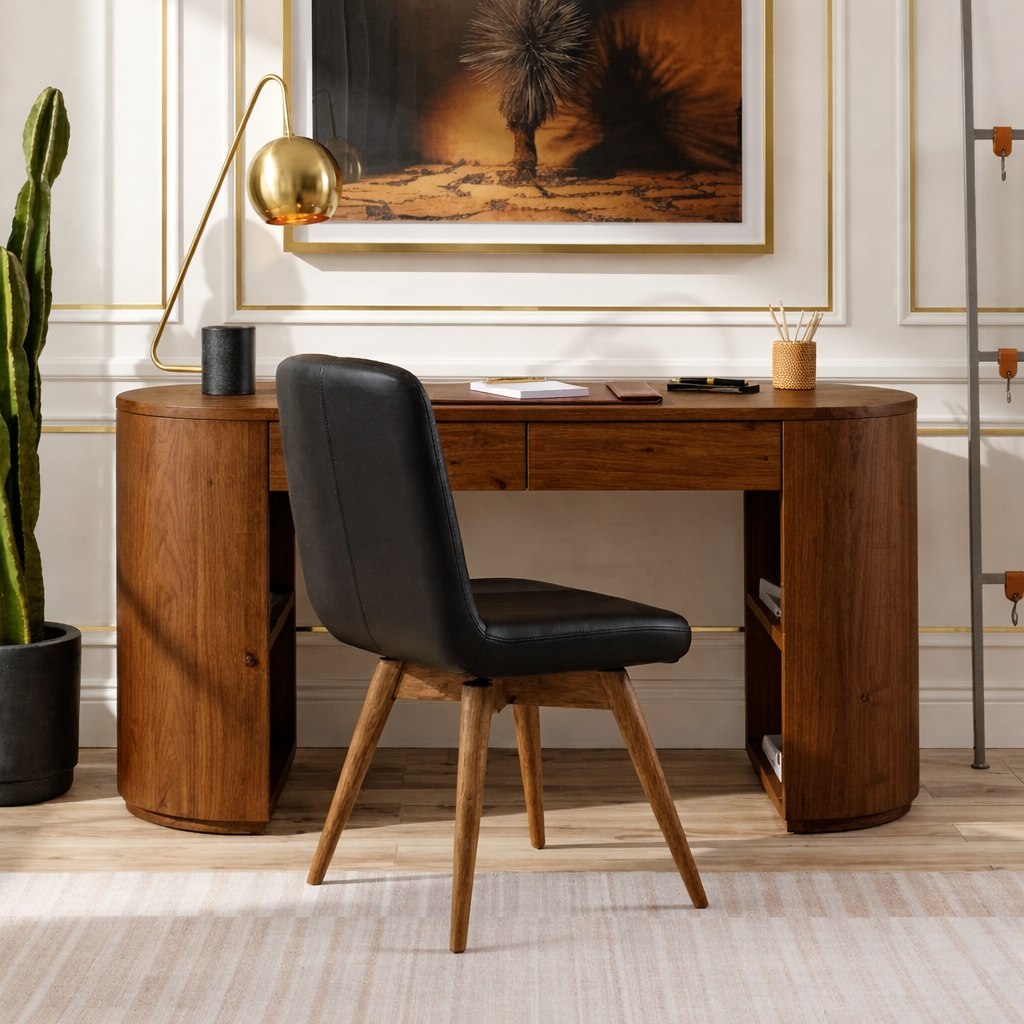 Round Corner Work Desk with Modern Design and Storage Compartments