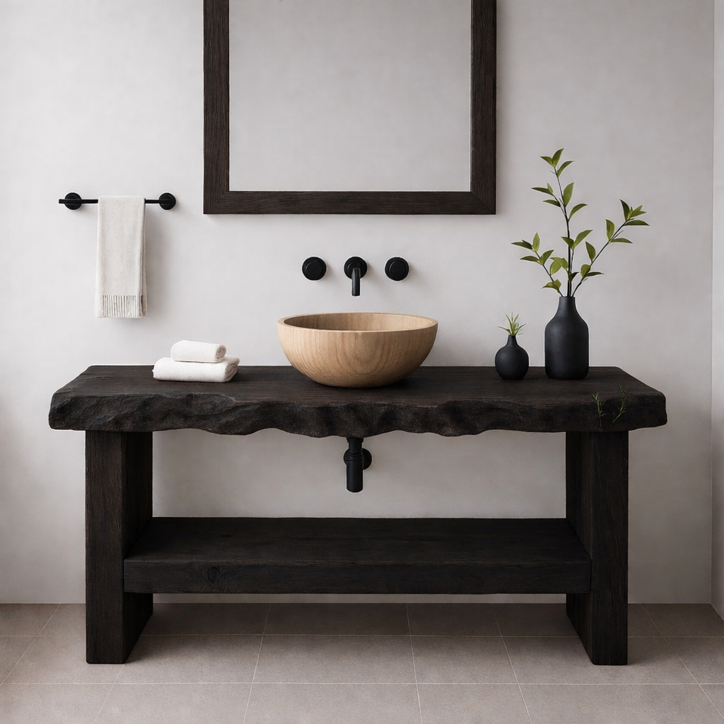 Live Edge Solid Wood Bathroom Vanity β Modern Rustic Wall-Mounted Vanity Sink