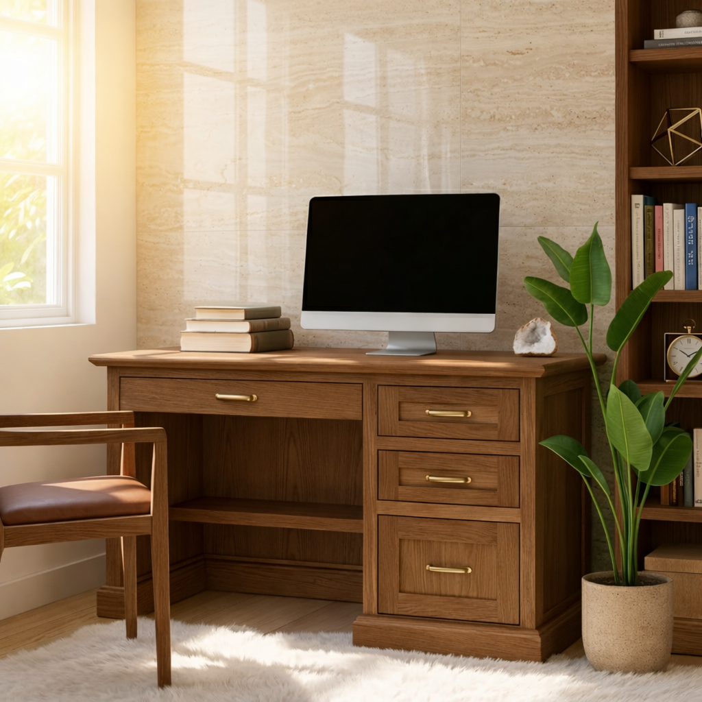 Modern Home Office Desk with Drawers Storage Wooden Style Writing Desk Workspace