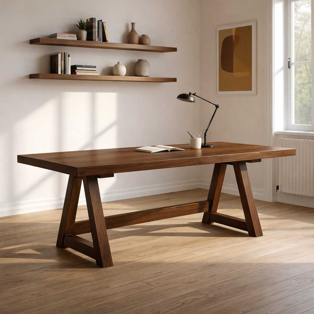 Handcrafted Solid Wood Work Desk Minimalist Scandinavian Writing Table Home Office