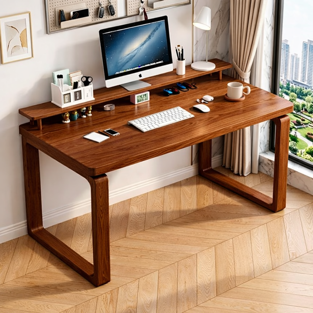 Modern Writing Desk with Monitor Stand, Minimalist Home Office Computer Table