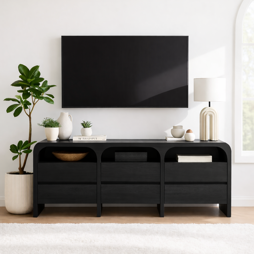 Modern Minimalist Wood TV Stand With Drawers Long Media Console Storage Cabinet
