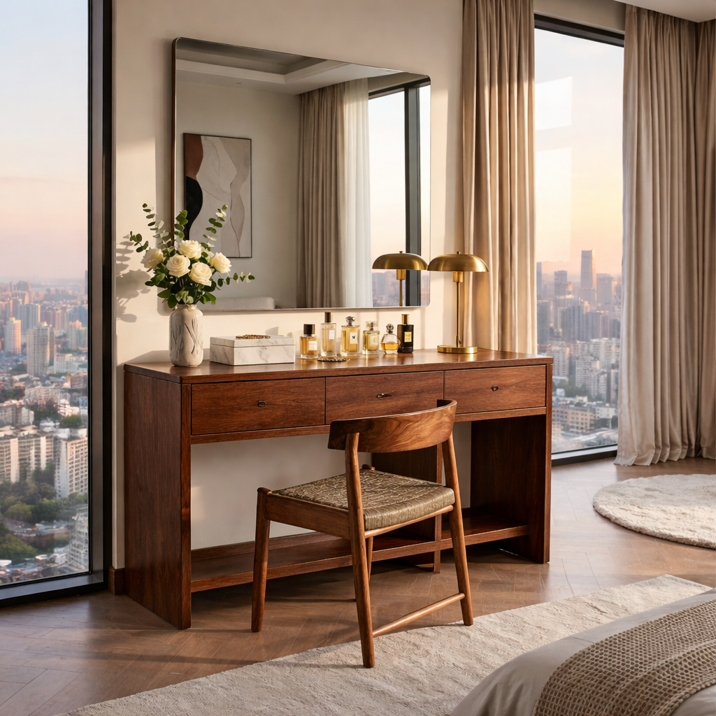 Handcrafted Solid Wood Makeup Vanity – Modern Minimalist Design