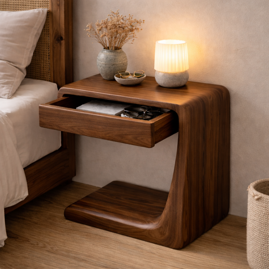 Solid Wood Nightstand with Drawer – Modern Bedside Table with Storage Shelf