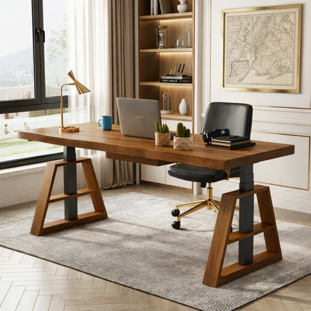 Modern Wooden Work Desk with Industrial Style Legs for Office or Home