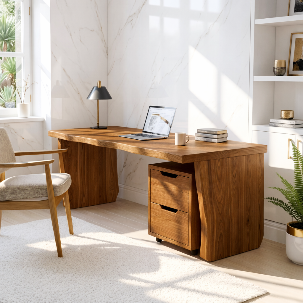 Modern Writing Desk with Mobile Drawer Home Office Work Table Minimal Design