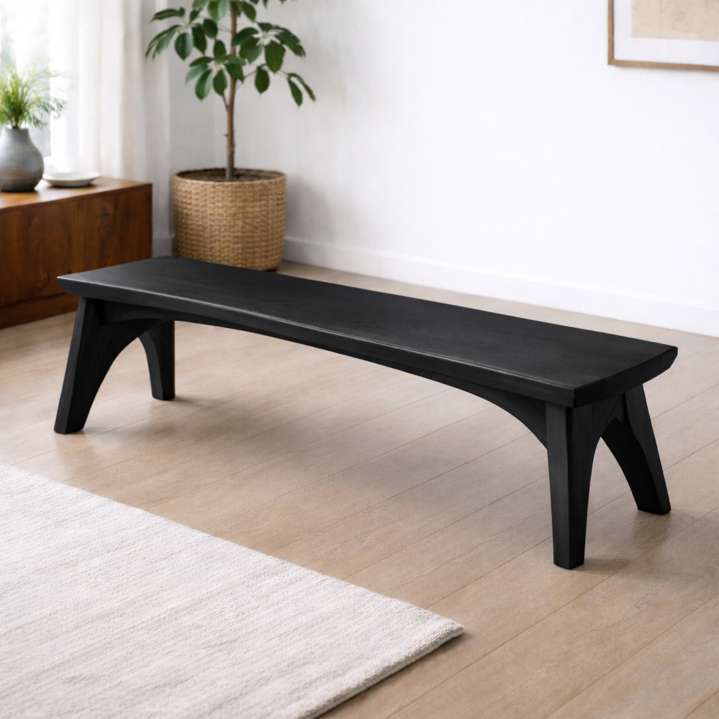 Solid Wood Dining Bench – Modern Rustic Wooden Seating Bench for Entryway or Dining Room