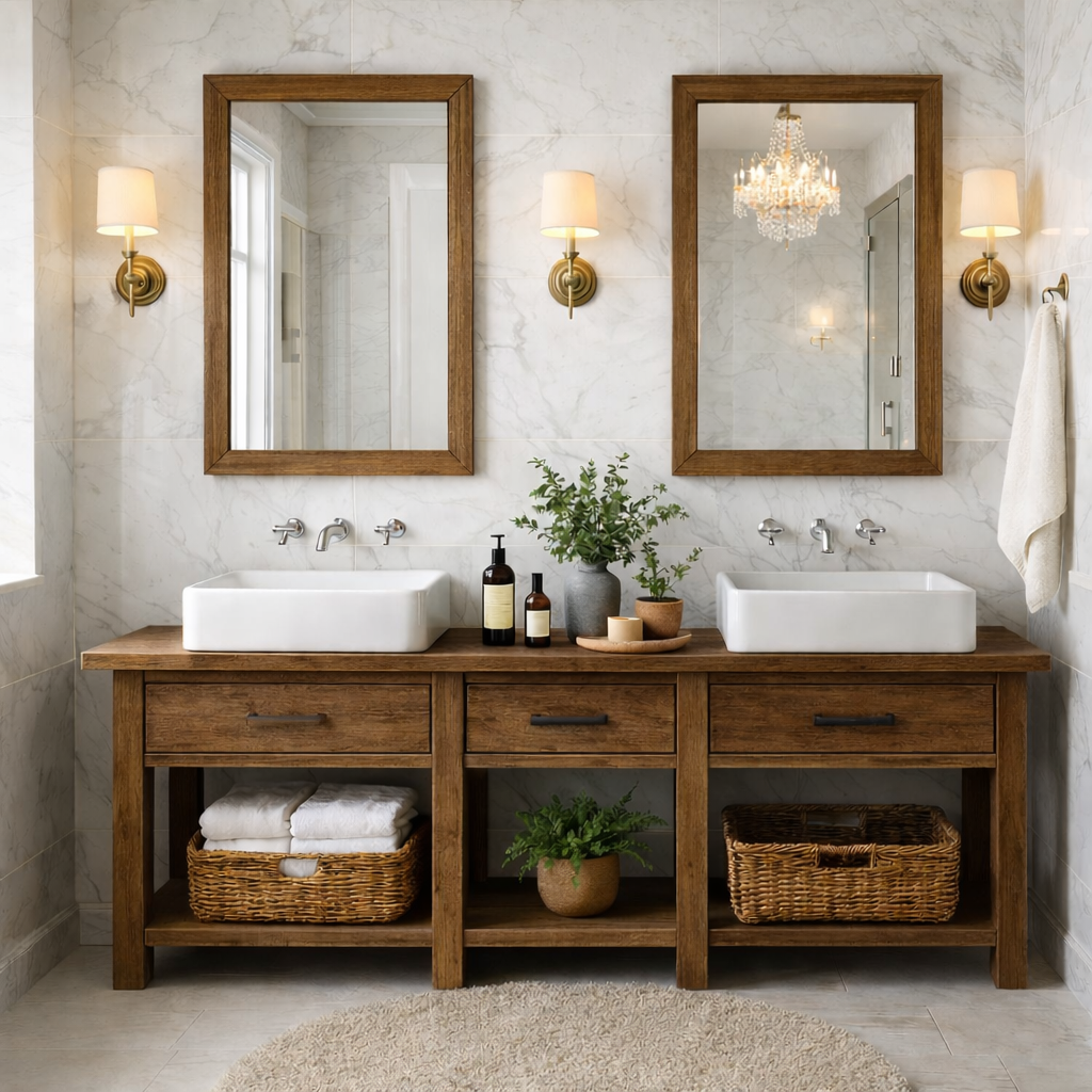 Modern Farmhouse Double Bathroom Vanity Cabinet Wood Vanity Base With Drawers Storage