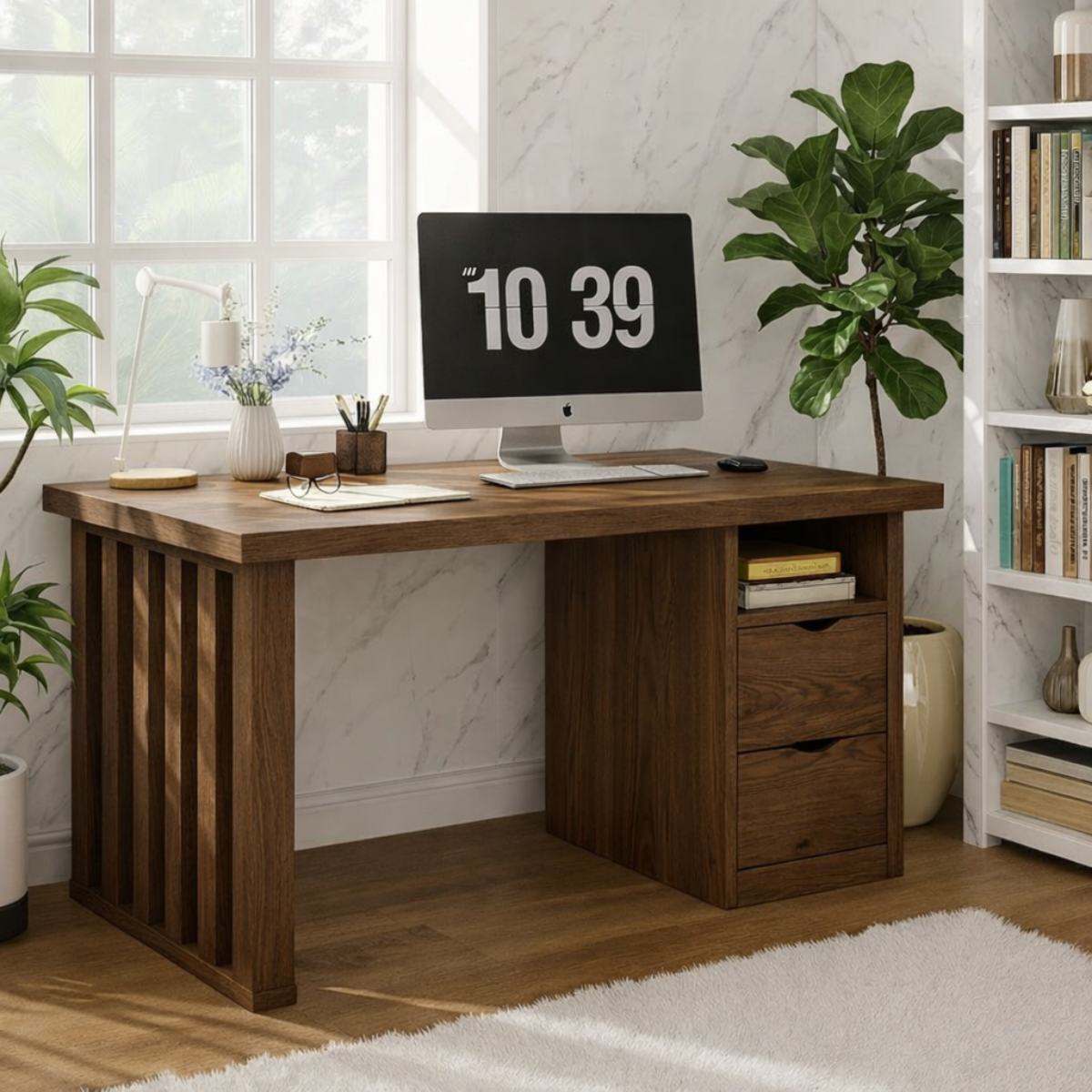 Modern Home Office Desk with Drawers Storage Writing Table Computer Workstation