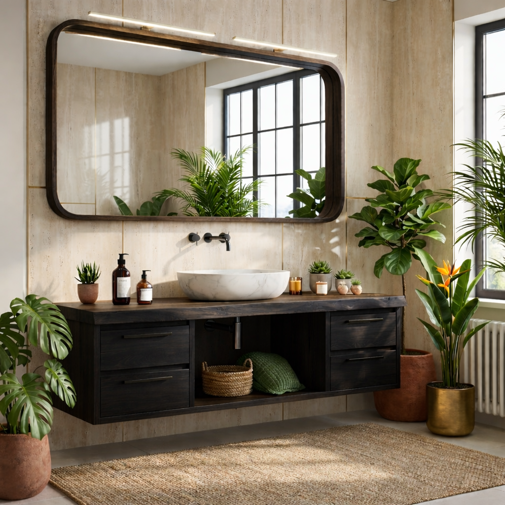 Floating Bathroom Vanity with Natural Wood Finish and Modern Design, Stylish Storage Solution