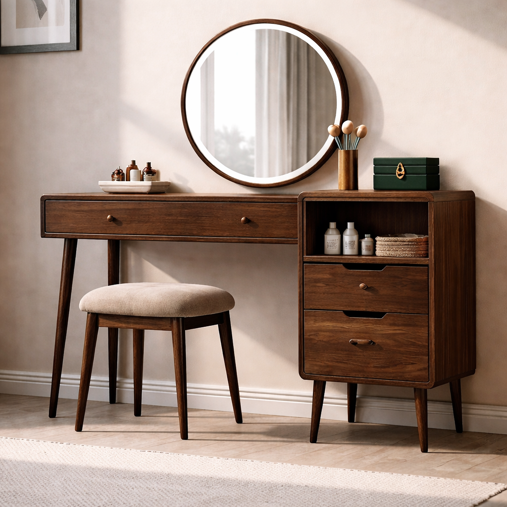 Handcrafted Solid Wood Makeup Vanity with Storage – Minimalist Modern Design