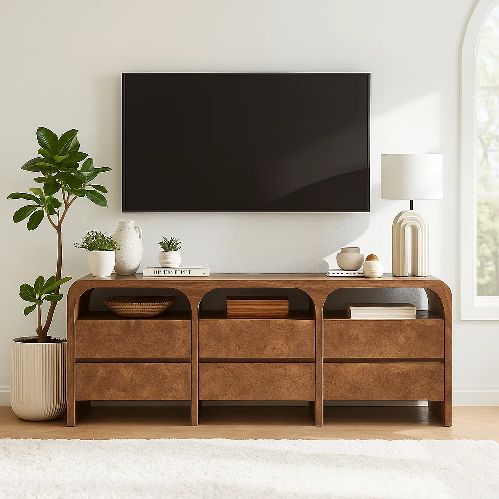 Modern Minimalist Wood TV Stand With Drawers Long Media Console Storage Cabinet