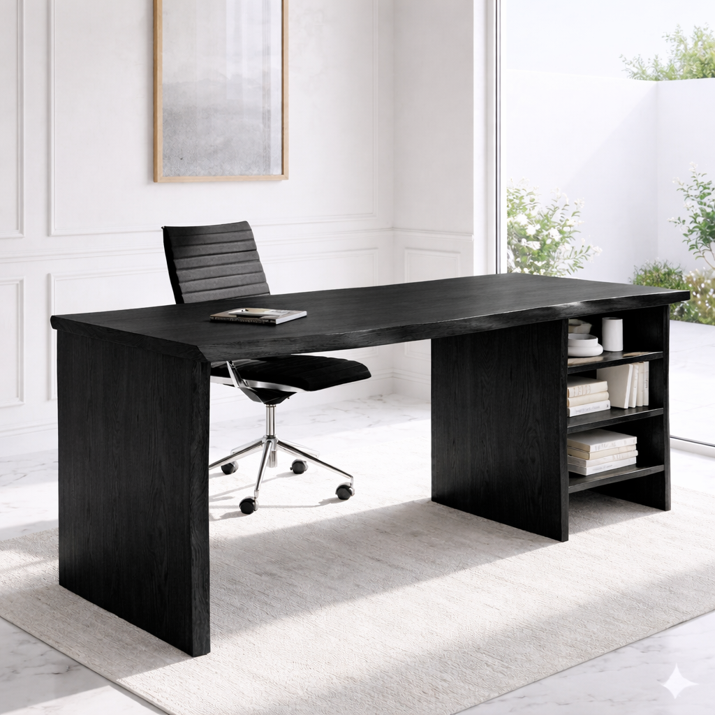 Modern Writing Desk with Open Shelf Storage Home Office Work Table Minimal Design