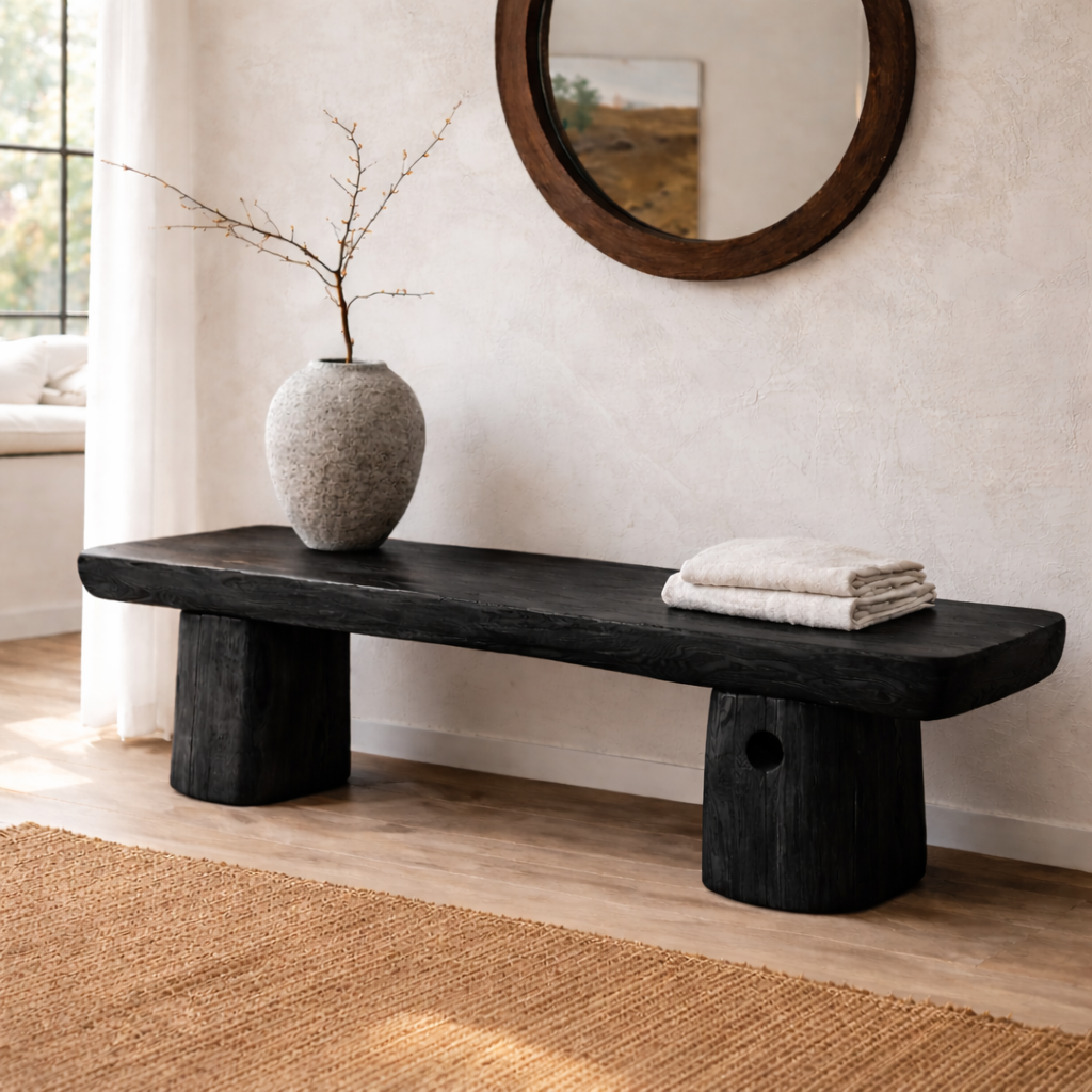 Live Edge Solid Wood Bench, Rustic Natural Edge Entryway Seating