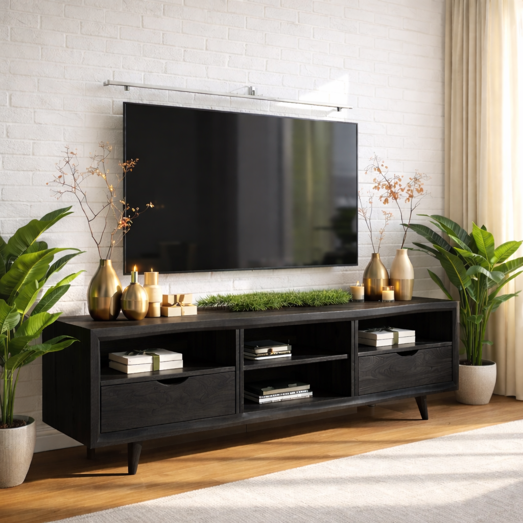 Mid Century TV Stand Solid Wood Media Console Modern Entertainment Center Cabinet