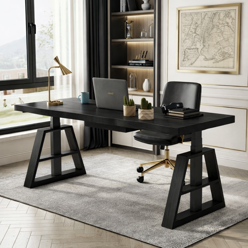 Modern Wooden Work Desk with Industrial Style Legs for Office or Home