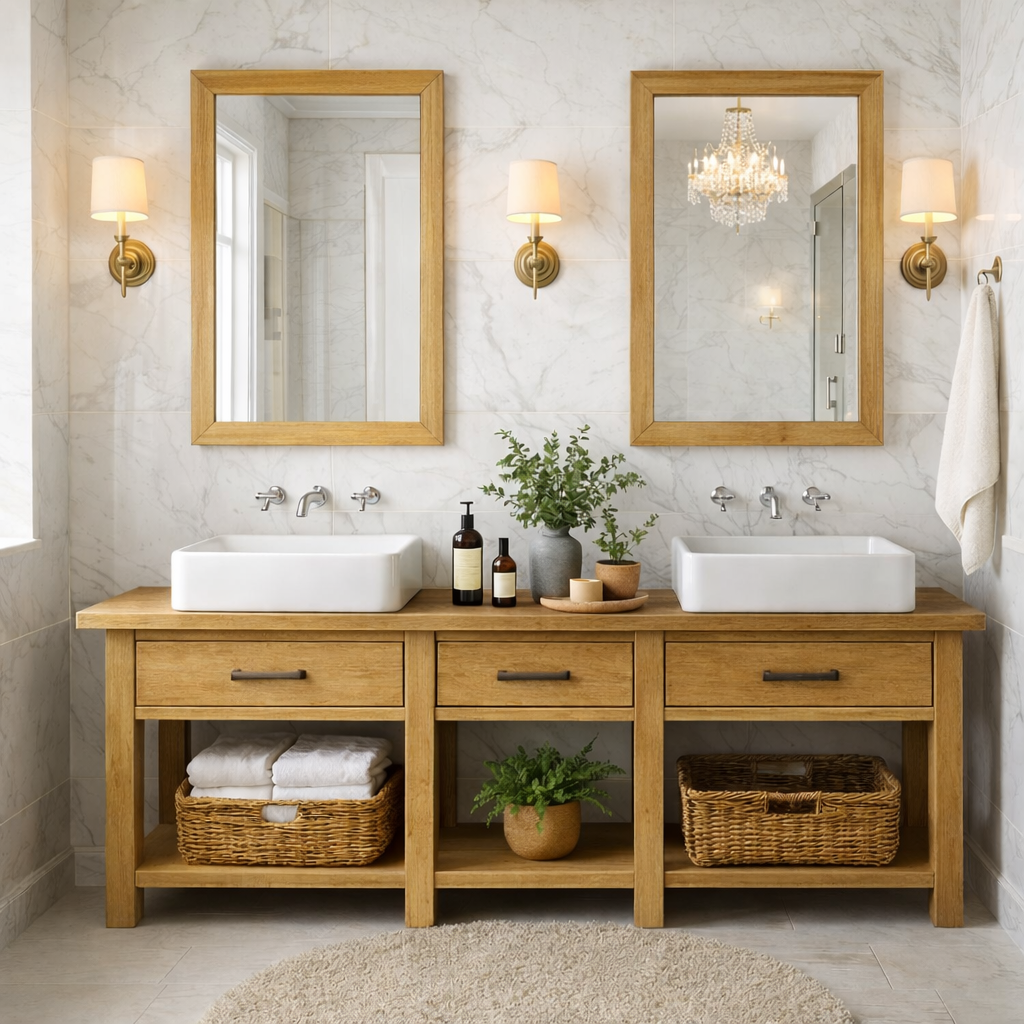 Modern Farmhouse Double Bathroom Vanity Cabinet Wood Vanity Base With Drawers Storage