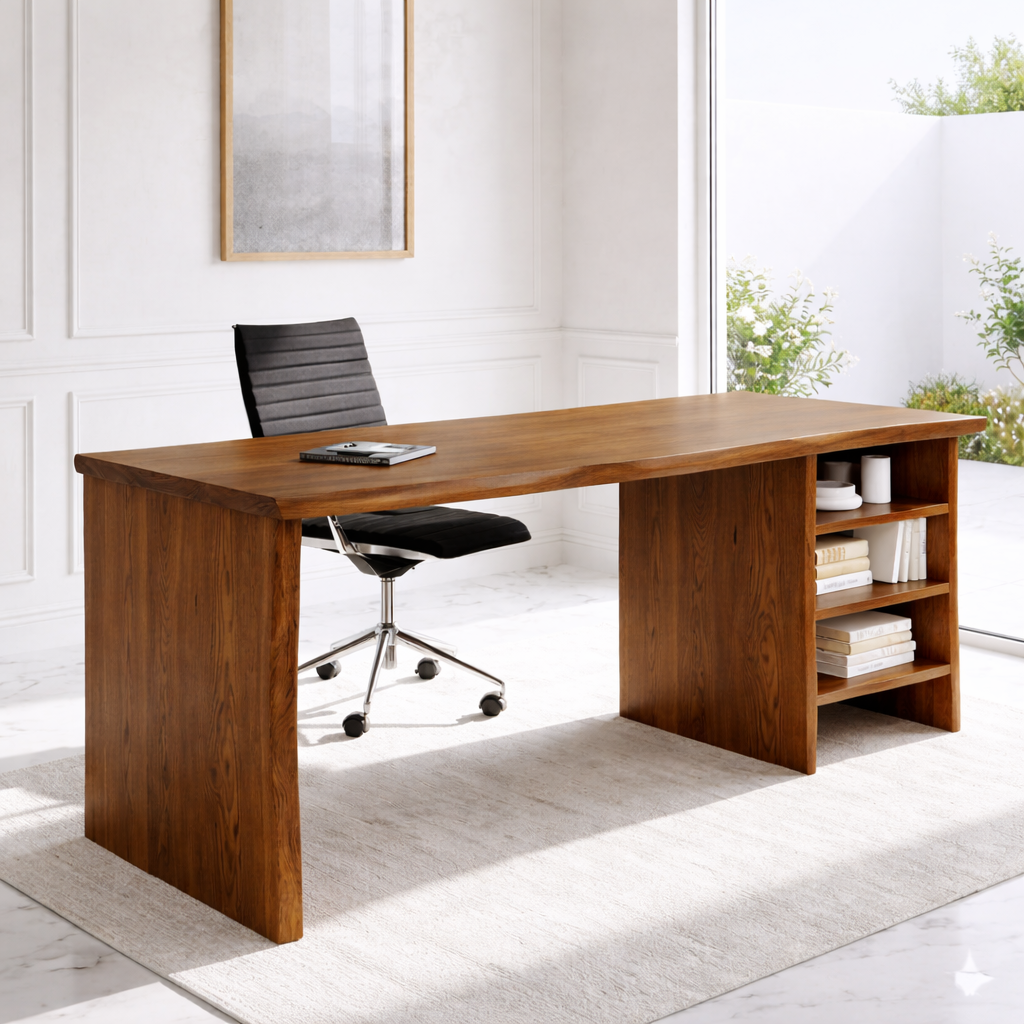 Modern Writing Desk with Open Shelf Storage Home Office Work Table Minimal Design