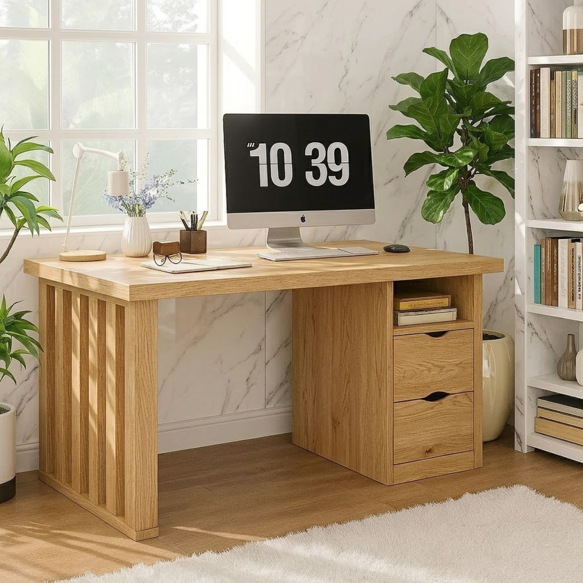 Modern Home Office Desk with Drawers Storage Writing Table Computer Workstation
