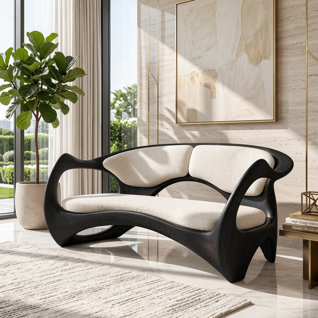 Modern Curved Frame Loveseat, Sculptural Luxury Accent Seating for Stylish Interiors