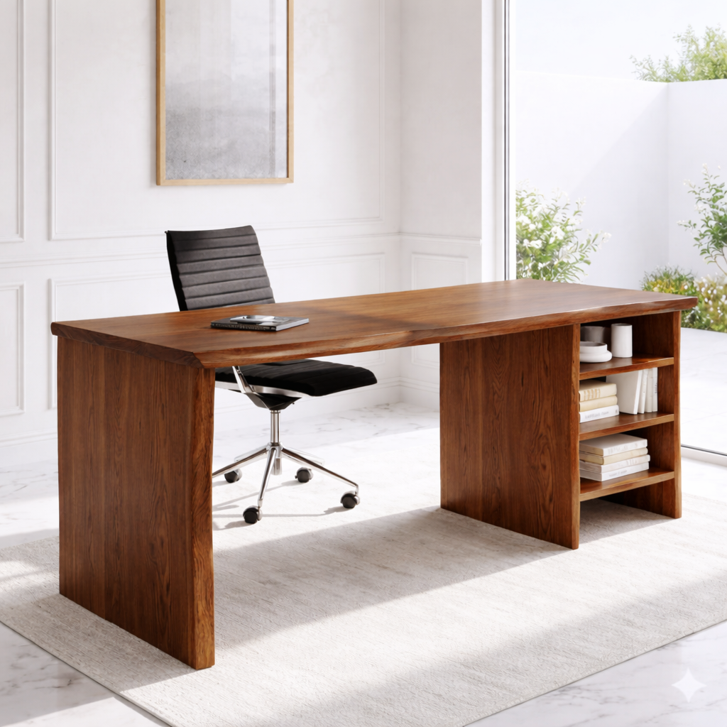 Modern Writing Desk with Open Shelf Storage Home Office Work Table Minimal Design
