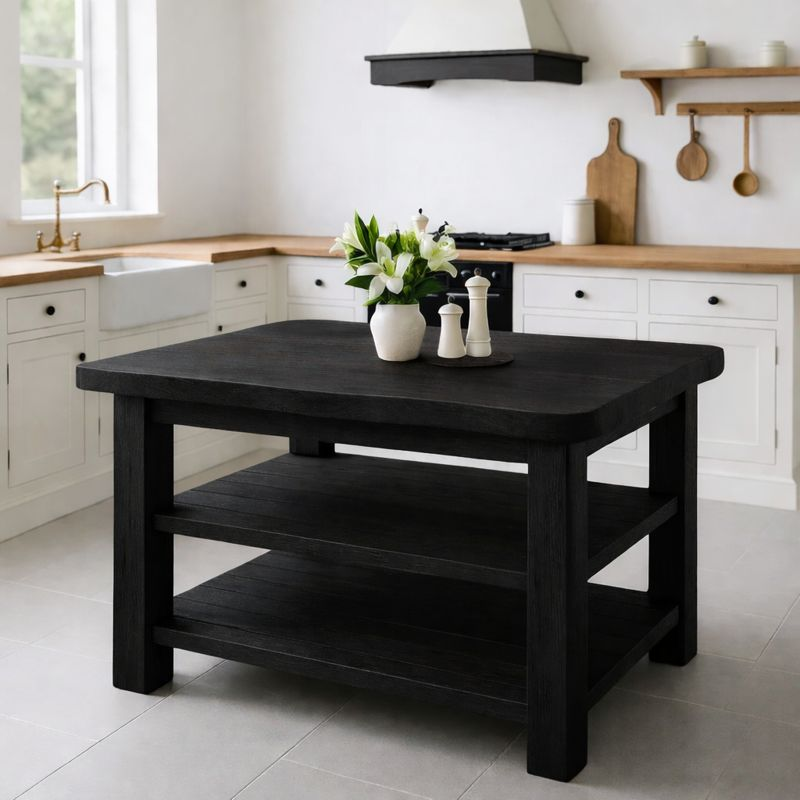 Live Edge Solid Wood Kitchen Island - Rustic Farmhouse Butcher Block with Storage Drawers