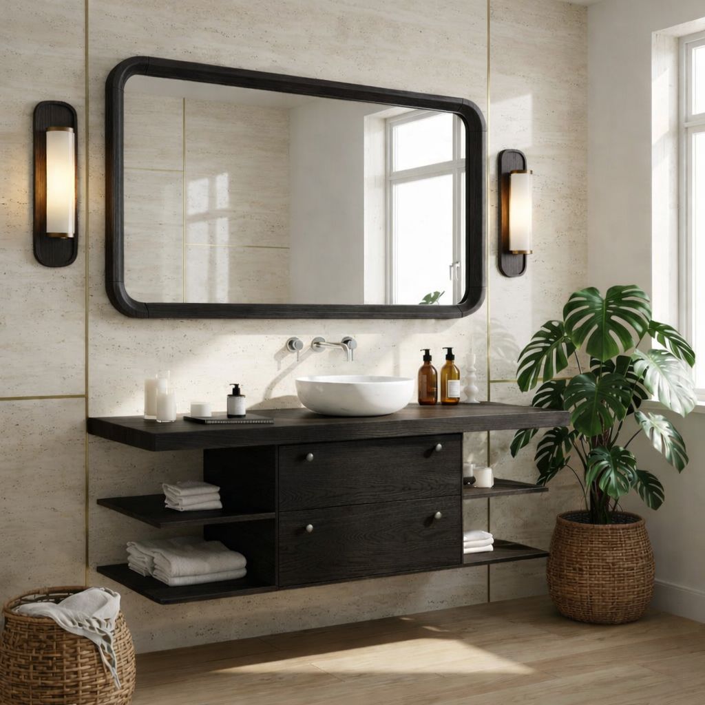 Floating Bathroom Vanity with Ash Wood Finish, Modern and Minimalist Design