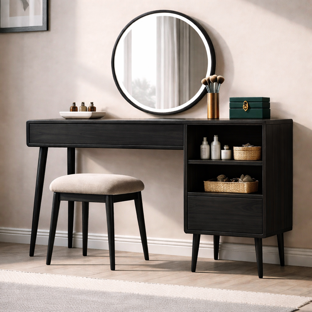 Solid Wood Makeup Vanity with Storage – Modern Minimalist Design