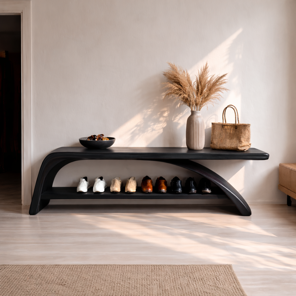 Solid Wood Entryway Bench with Shoe Storage Shelf – Modern Wooden Shoe Rack Bench